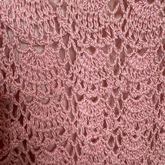 Vintage J.M. Pink Hand Crochet Blush Pink Dress and Cardigan Sz Large - Picture 6 of 16